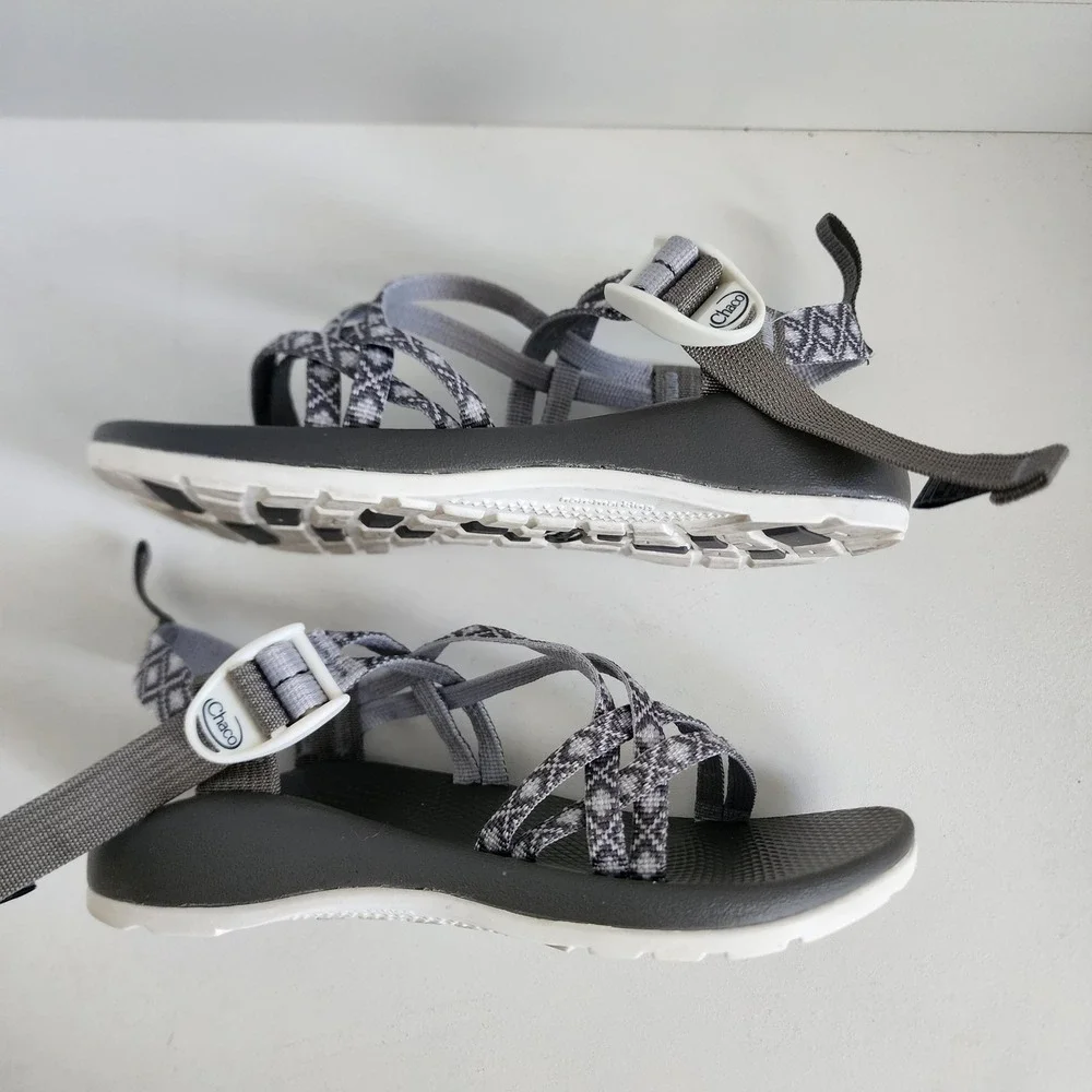 **Chaco Z/1 Ecotread Sandals Diamond Gray Strappy Hiking Shoes Kids 4 Womens 6